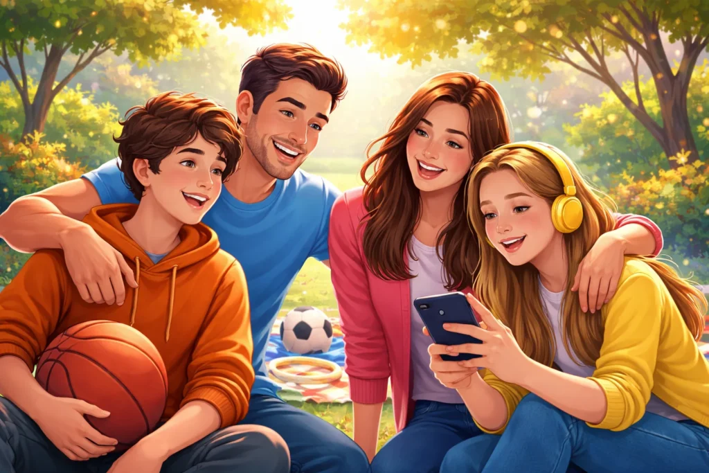 Familia riendo y jugando al aire libre en un parque